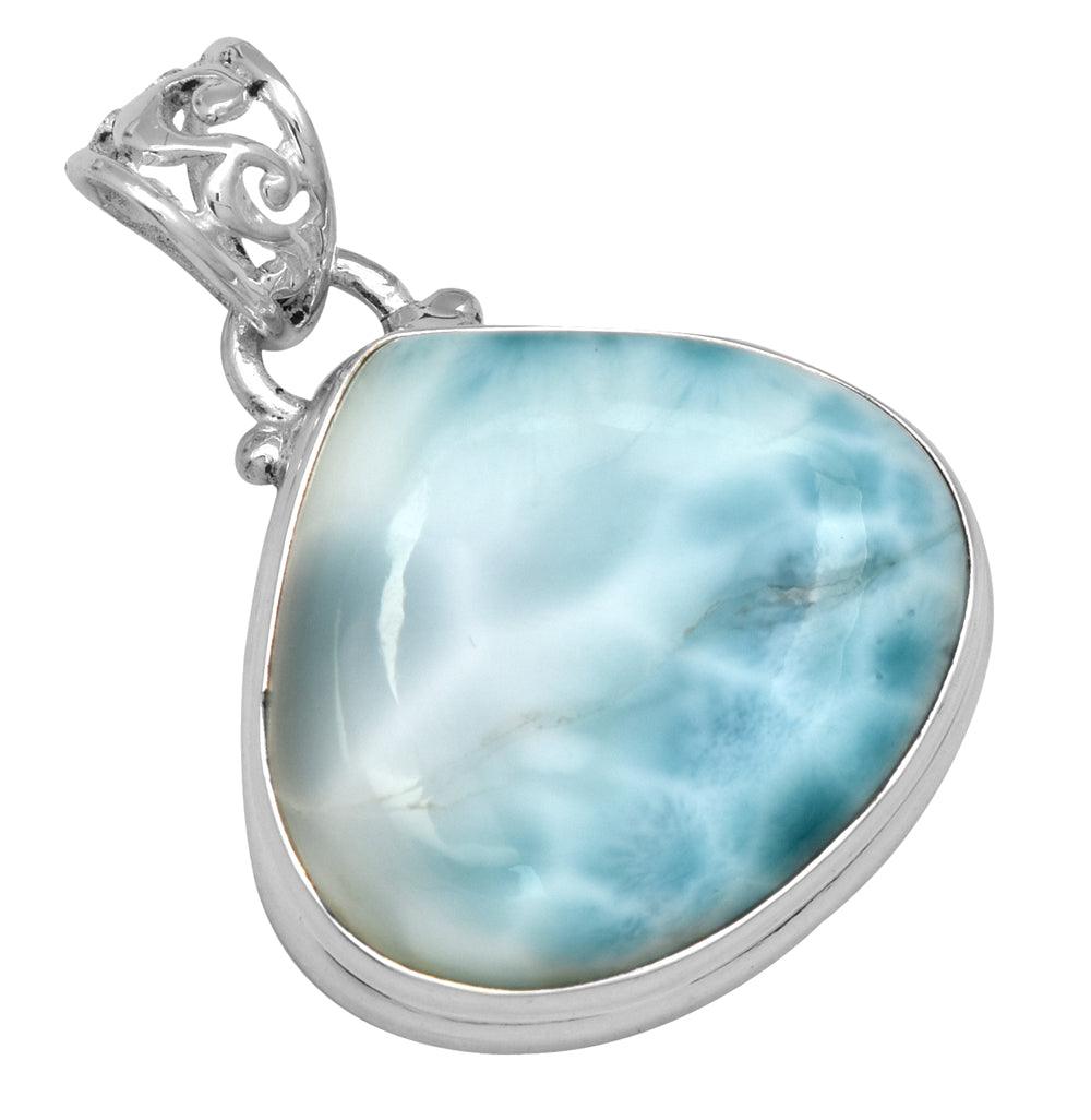 Natural Larimar  2" Long 925 Solid Sterling Silver Pendant With 18" Chain Necklace Silver Jewelry - YoTreasure