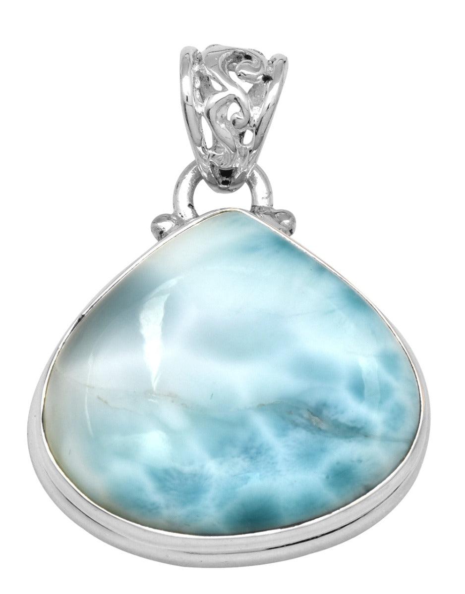 Natural Larimar  2" Long 925 Solid Sterling Silver Pendant With 18" Chain Necklace Silver Jewelry - YoTreasure