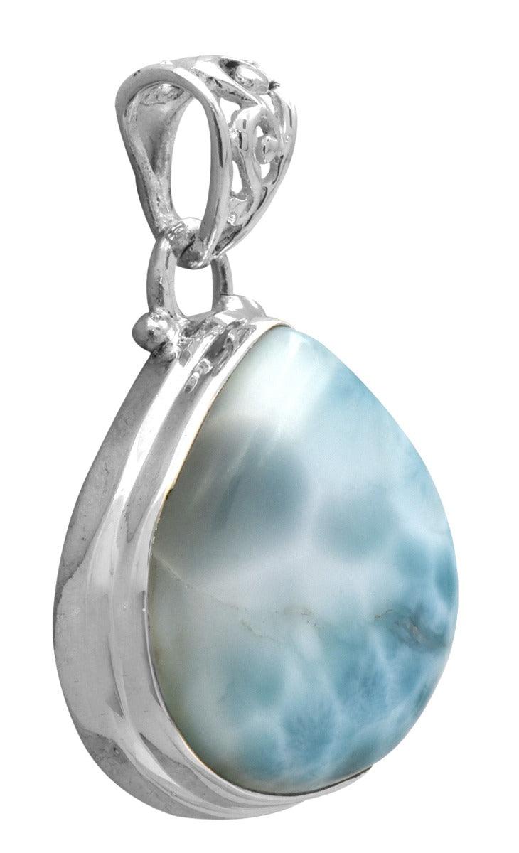 Natural Larimar  2" Long 925 Solid Sterling Silver Pendant With 18" Chain Necklace Silver Jewelry - YoTreasure