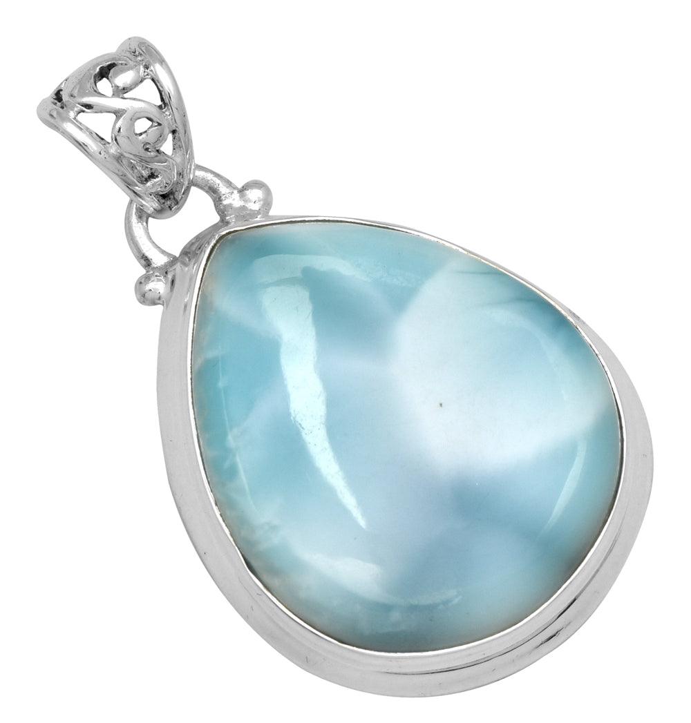 Natural Larimar  1 3/4" Long 925 Solid Sterling Silver Pendant With 18" Chain Necklace Silver Jewelry - YoTreasure