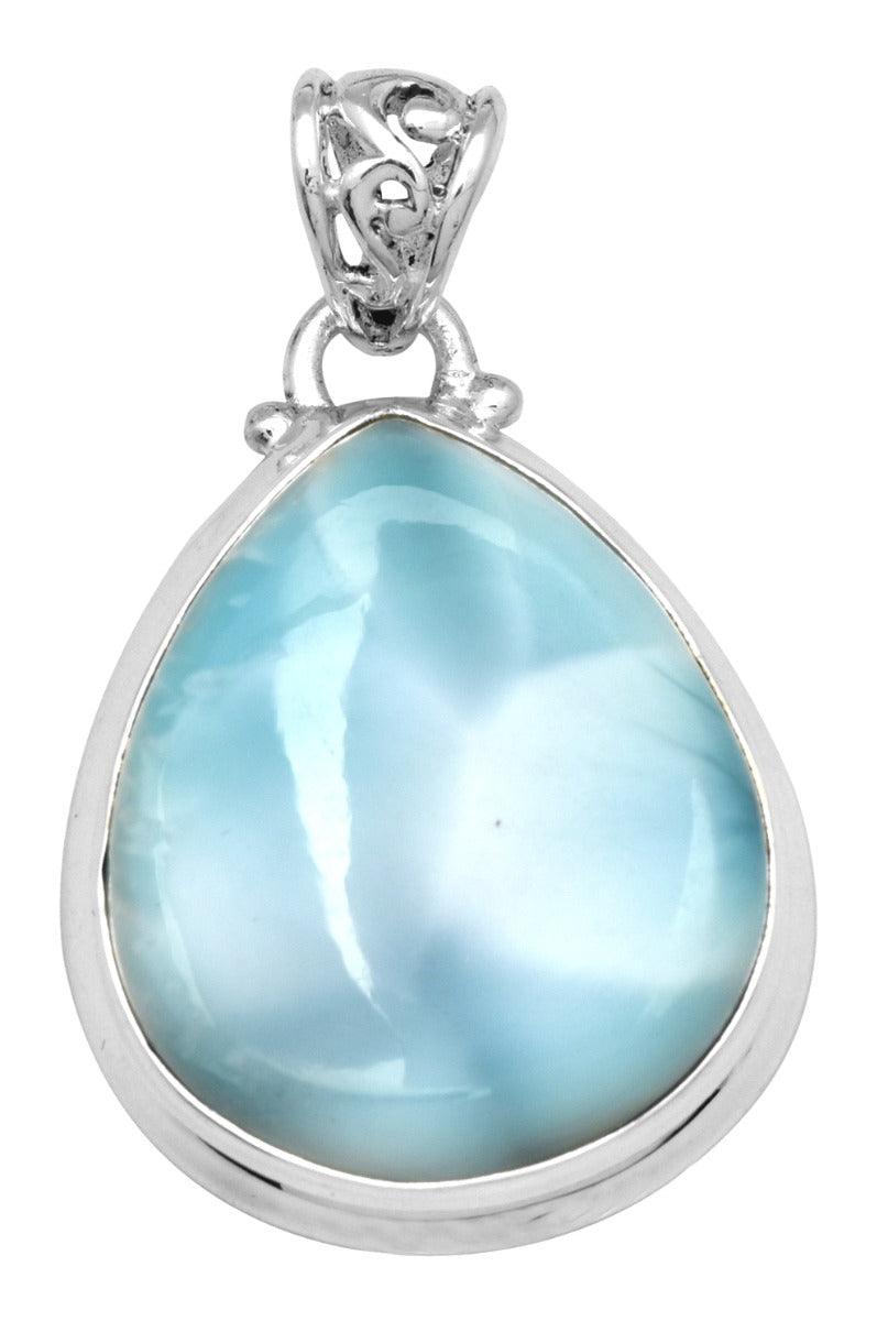 Natural Larimar  1 3/4" Long 925 Solid Sterling Silver Pendant With 18" Chain Necklace Silver Jewelry - YoTreasure