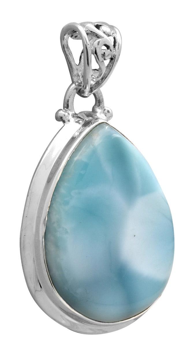 Natural Larimar  1 3/4" Long 925 Solid Sterling Silver Pendant With 18" Chain Necklace Silver Jewelry - YoTreasure
