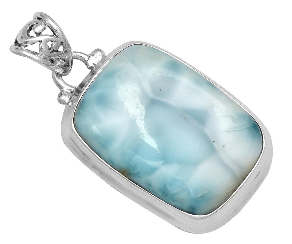 YoTreasure Natural Larimar  1 3/4" Long 925 Solid Sterling Silver Pendant With 18" Chain Necklace Silver Jewelry - YoTreasure