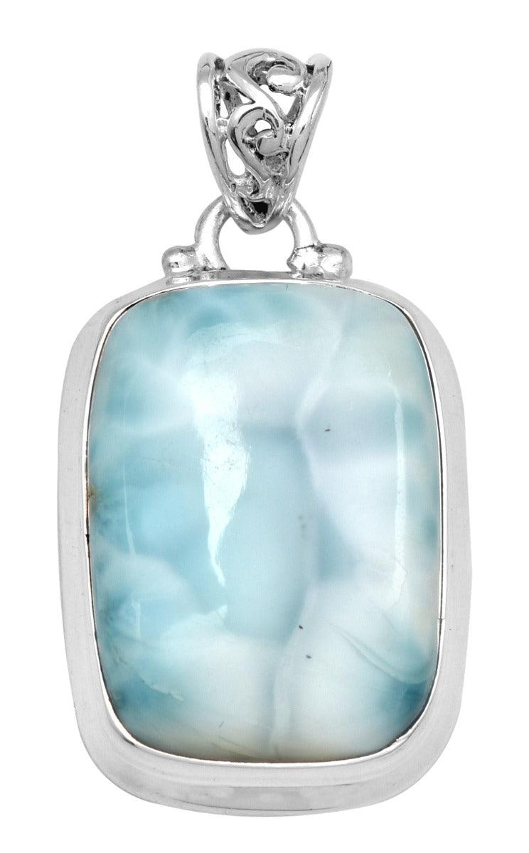 YoTreasure Natural Larimar  1 3/4" Long 925 Solid Sterling Silver Pendant With 18" Chain Necklace Silver Jewelry - YoTreasure