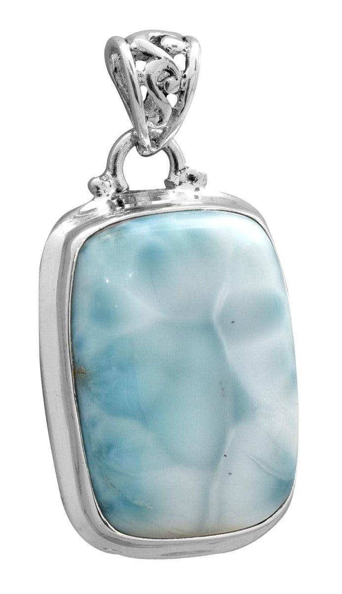 YoTreasure Natural Larimar  1 3/4" Long 925 Solid Sterling Silver Pendant With 18" Chain Necklace Silver Jewelry - YoTreasure
