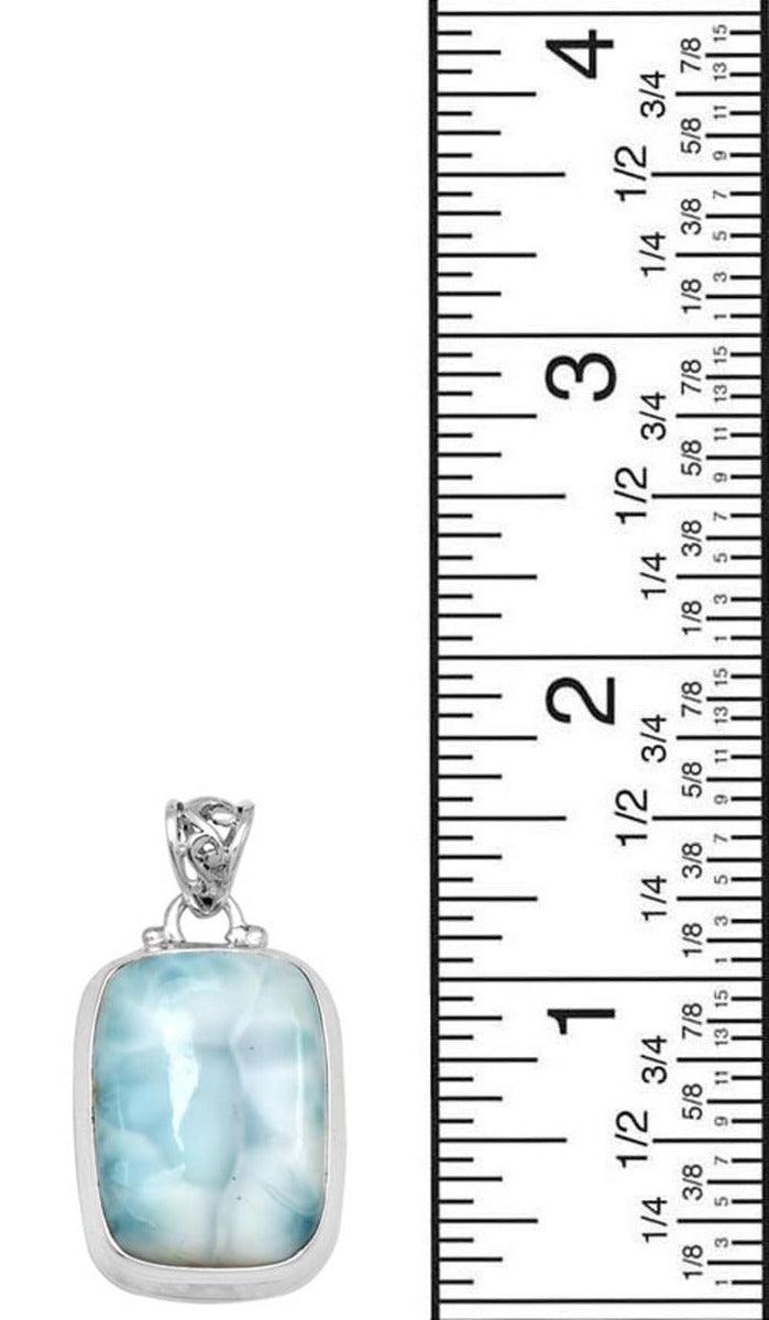 YoTreasure Natural Larimar  1 3/4" Long 925 Solid Sterling Silver Pendant With 18" Chain Necklace Silver Jewelry - YoTreasure