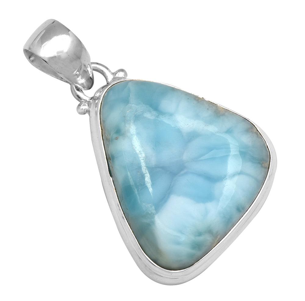 Natural Larimar  1 3/4" Long 925 Solid Sterling Silver Pendant With 18" Chain Necklace Silver Jewelry - YoTreasure