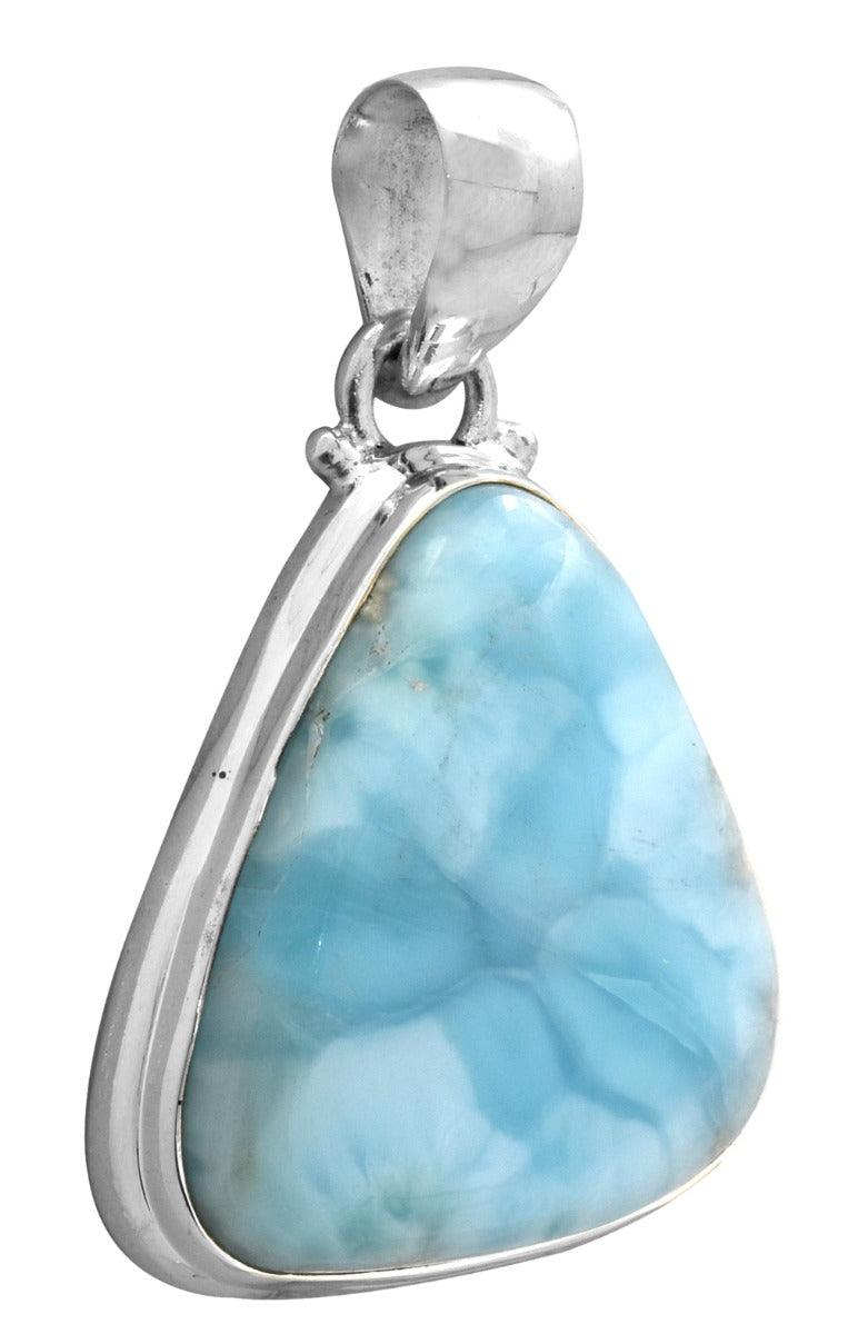 Natural Larimar  1 3/4" Long 925 Solid Sterling Silver Pendant With 18" Chain Necklace Silver Jewelry - YoTreasure
