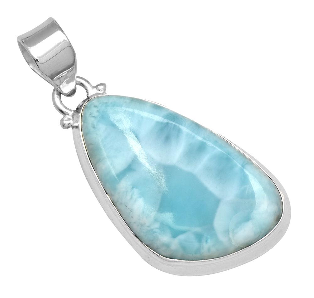 Natural Larimar  2" Long 925 Solid Sterling Silver Pendant With 18" Chain - YoTreasure