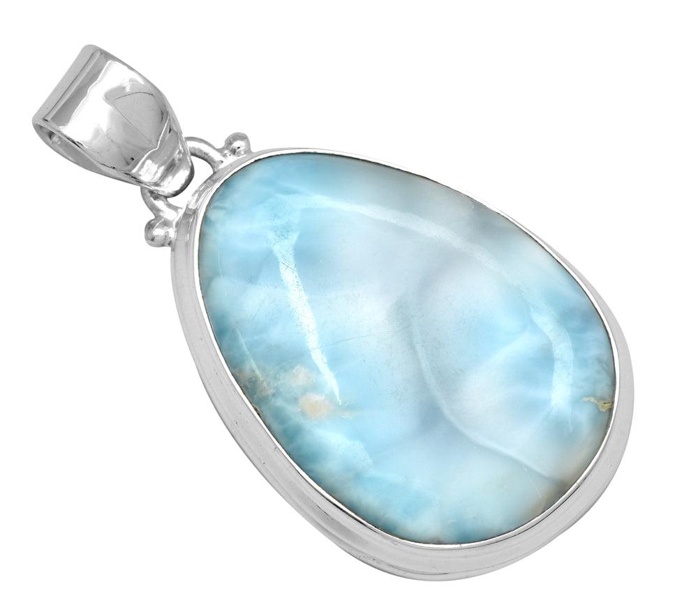 YoTreasure Natural Larimar  1 3/4" Long 925 Solid Sterling Silver Pendant With 18" Chain Necklace Silver Jewelry - YoTreasure