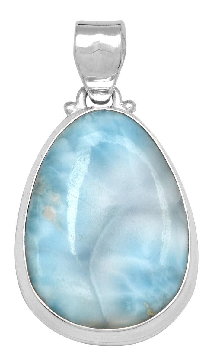 YoTreasure Natural Larimar  1 3/4" Long 925 Solid Sterling Silver Pendant With 18" Chain Necklace Silver Jewelry - YoTreasure
