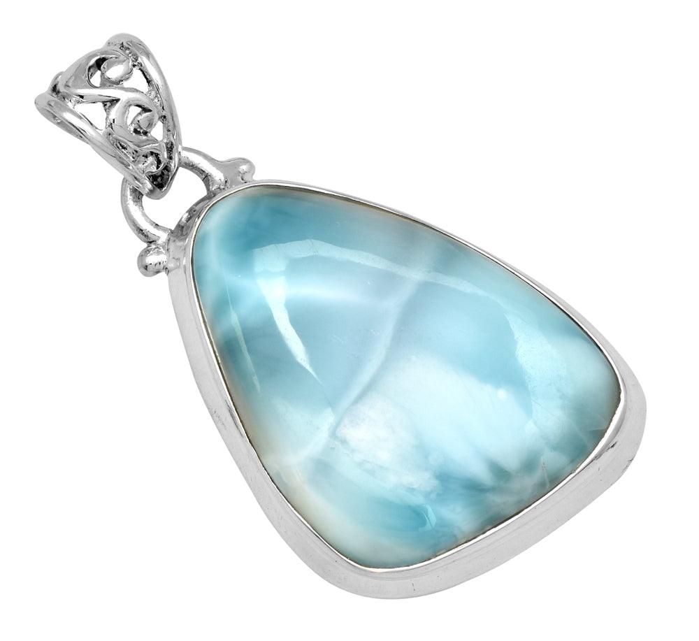 Larimar  1 3/4" Long 925 Solid Sterling Silver Pendant With 18" Chain Necklace - YoTreasure