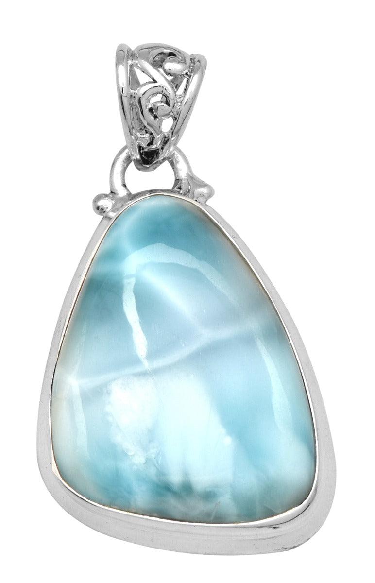 Larimar  1 3/4" Long 925 Solid Sterling Silver Pendant With 18" Chain Necklace - YoTreasure