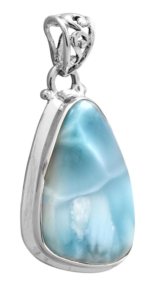 Larimar  1 3/4" Long 925 Solid Sterling Silver Pendant With 18" Chain Necklace - YoTreasure