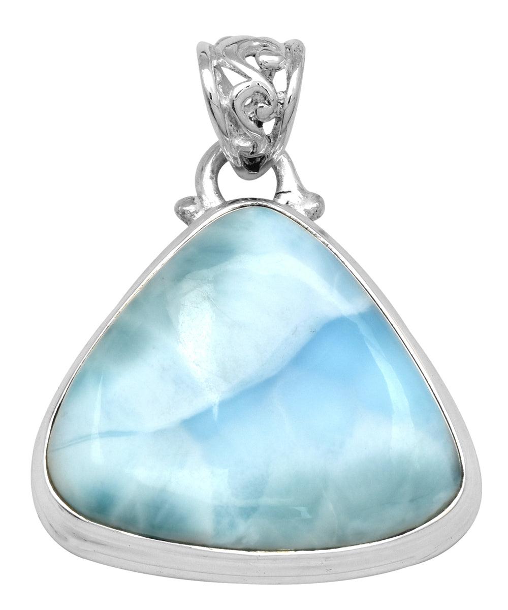 Natural Larimar  2" Long 925 Solid Sterling Silver Pendant With 18" Chain Necklace - YoTreasure