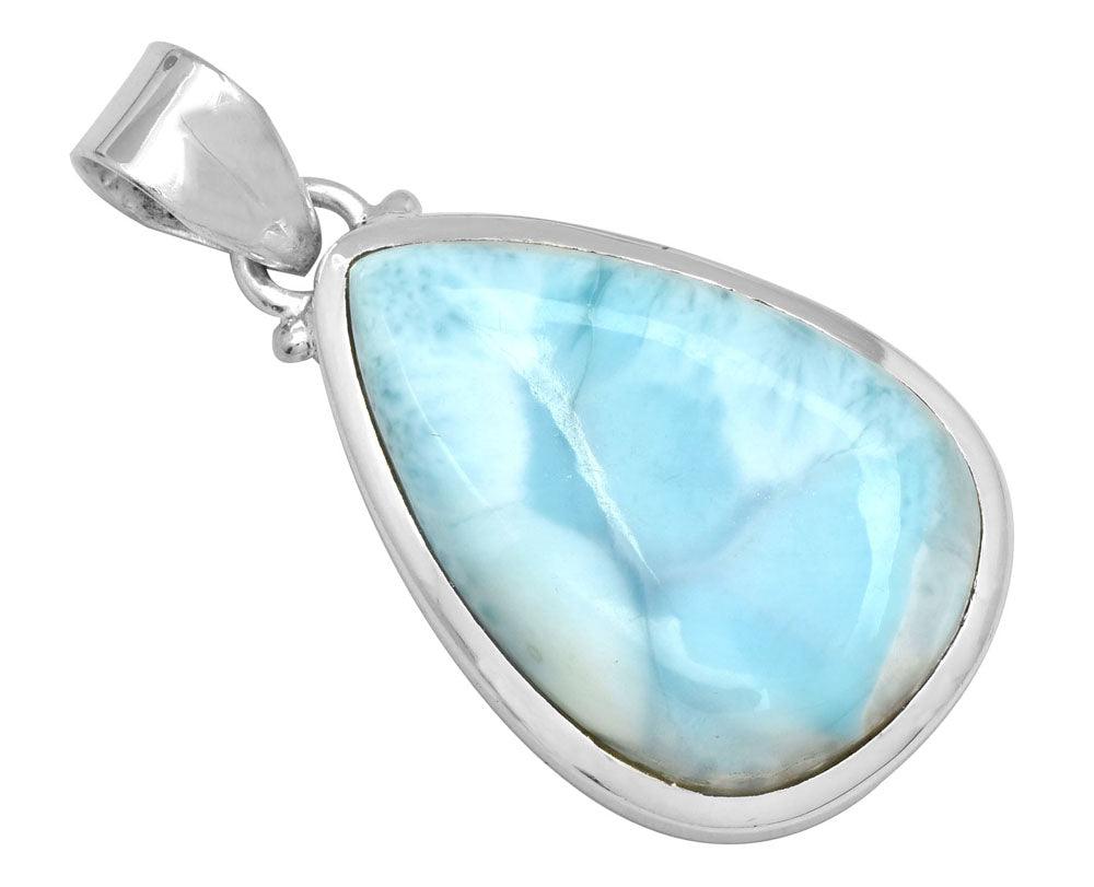 Natural Larimar  1 3/4" Long 925 Solid Sterling Silver Pendant With 18" Chain Necklace - YoTreasure