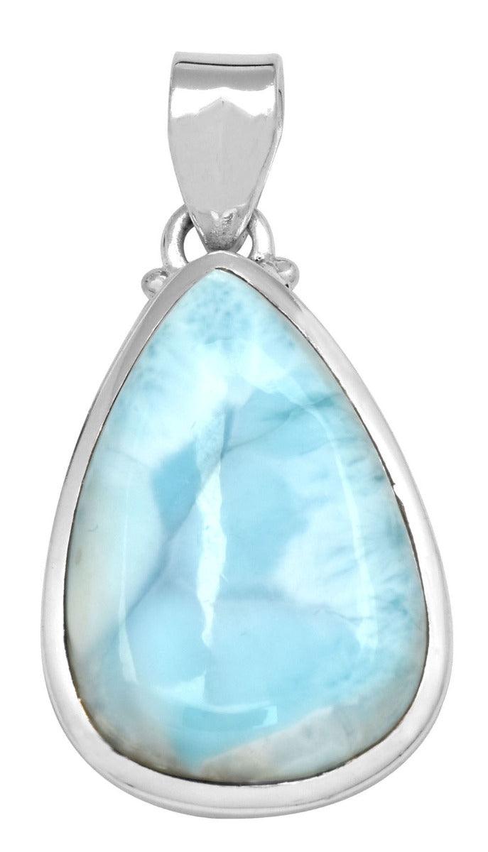 Natural Larimar  1 3/4" Long 925 Solid Sterling Silver Pendant With 18" Chain Necklace - YoTreasure
