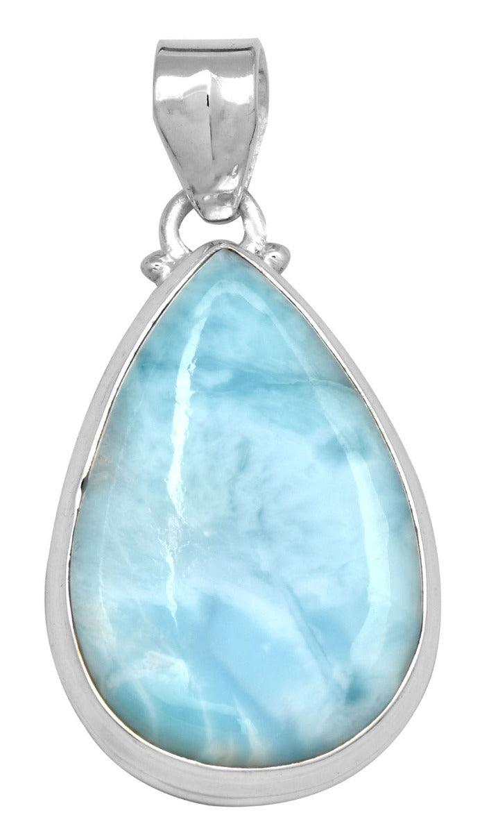 Natural Larimar  1 3/4" Long 925 Solid Sterling Silver Pendant With 18" Chain - YoTreasure