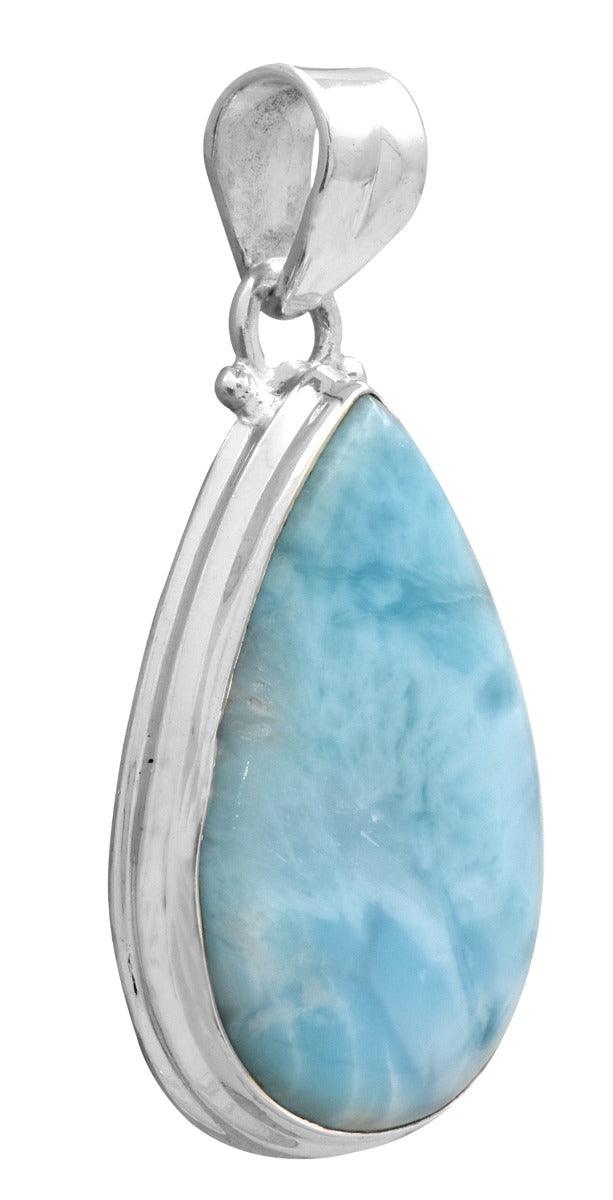 Natural Larimar  1 3/4" Long 925 Solid Sterling Silver Pendant With 18" Chain - YoTreasure