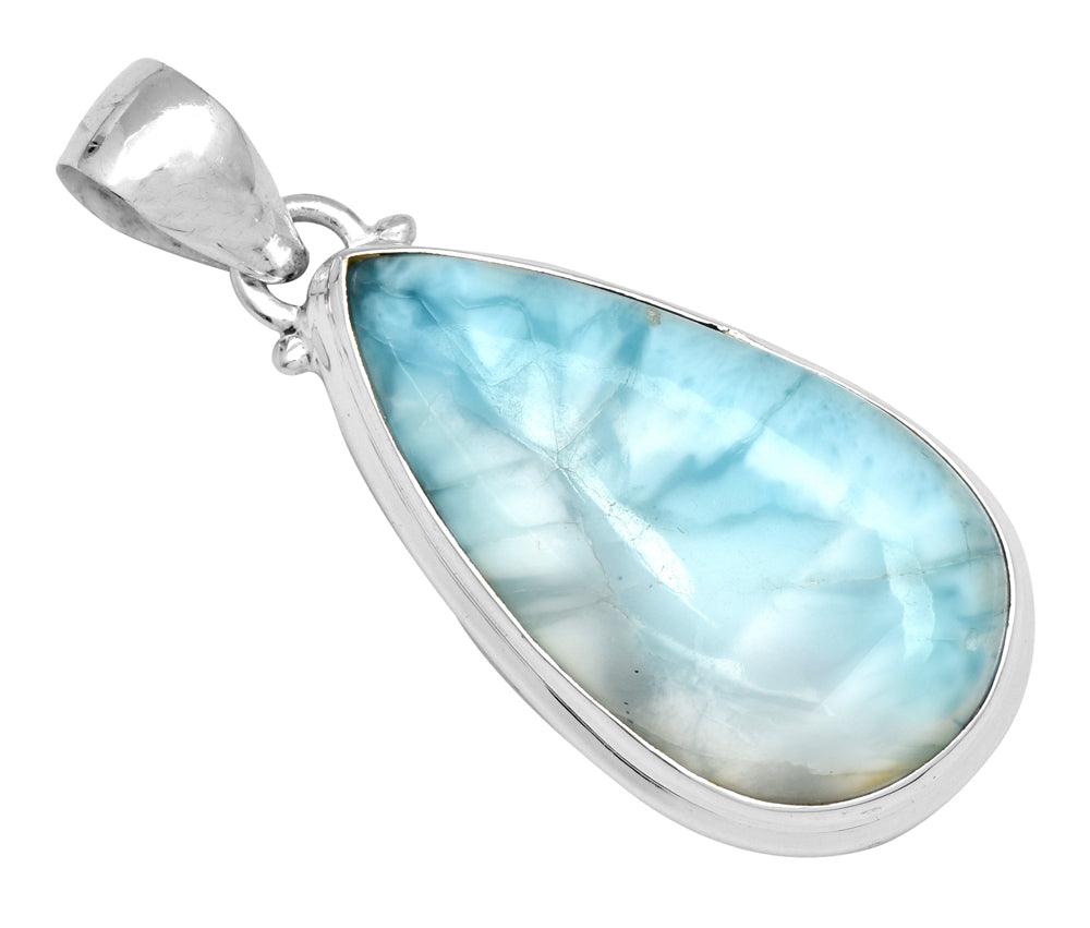 Natural Larimar  2" Long 925 Solid Sterling Silver Pendant With 18" Chain - YoTreasure