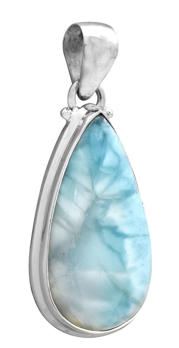 Natural Larimar  2" Long 925 Solid Sterling Silver Pendant With 18" Chain - YoTreasure