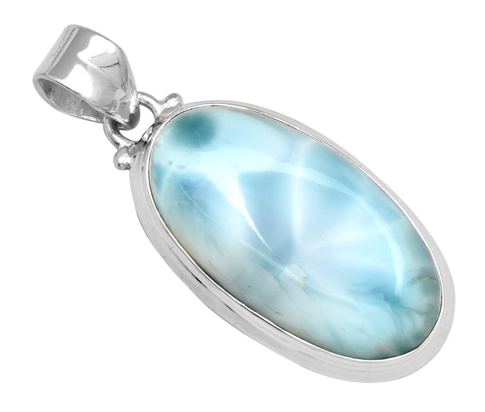 Larimar  1 3/4" Long 925 Solid Sterling Silver Pendant With 18" Chain Necklace - YoTreasure