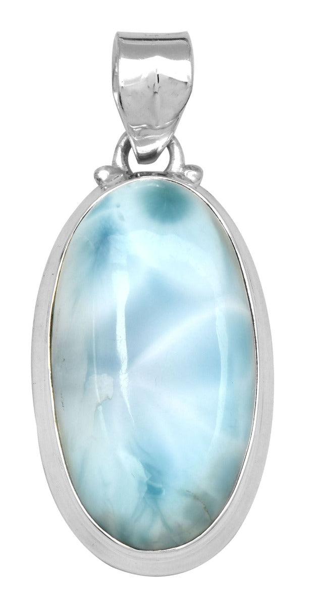 Larimar  1 3/4" Long 925 Solid Sterling Silver Pendant With 18" Chain Necklace - YoTreasure