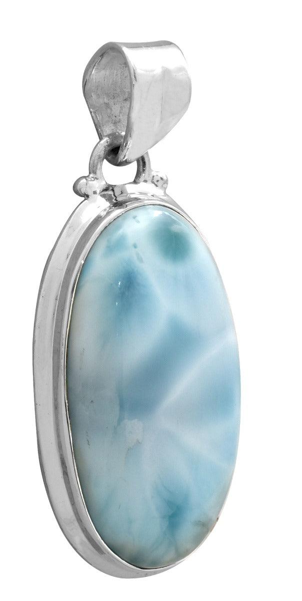 Larimar  1 3/4" Long 925 Solid Sterling Silver Pendant With 18" Chain Necklace - YoTreasure