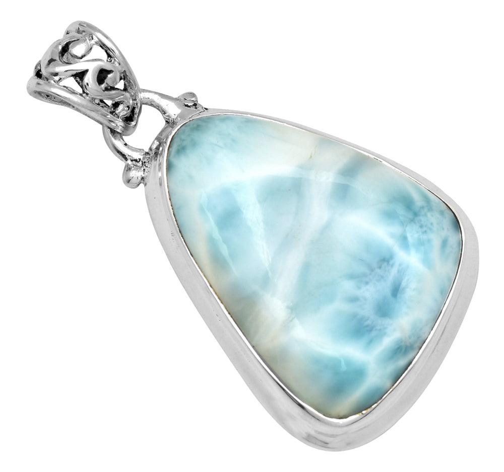 Natural Larimar  2" Long 925 Solid Sterling Silver Pendant With 18" Chain - YoTreasure