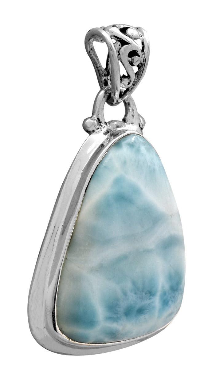 Natural Larimar  2" Long 925 Solid Sterling Silver Pendant With 18" Chain - YoTreasure