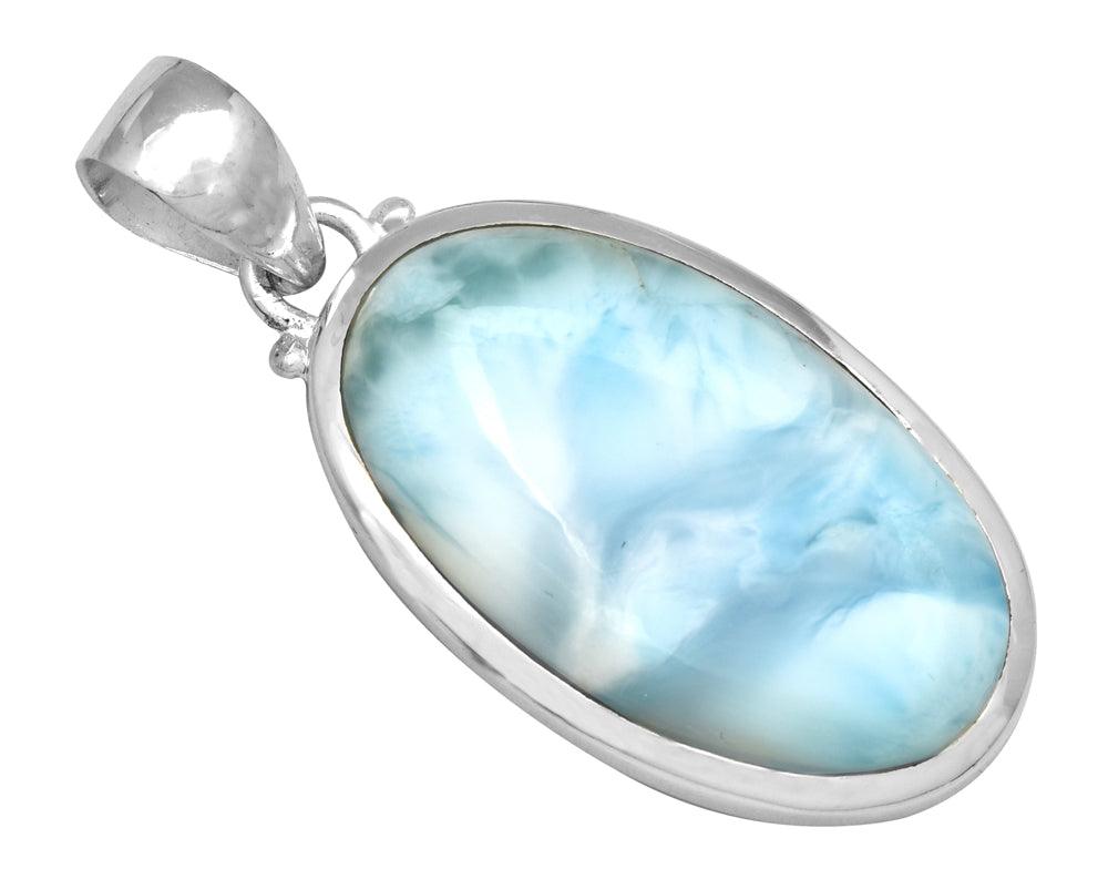 Larimar  1 3/4" Long 925 Solid Sterling Silver Pendant With 18" Chain Necklace - YoTreasure