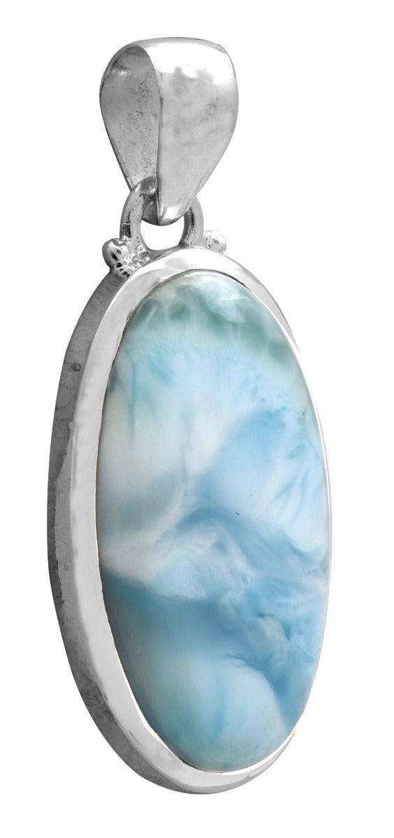 Larimar  1 3/4" Long 925 Solid Sterling Silver Pendant With 18" Chain Necklace - YoTreasure