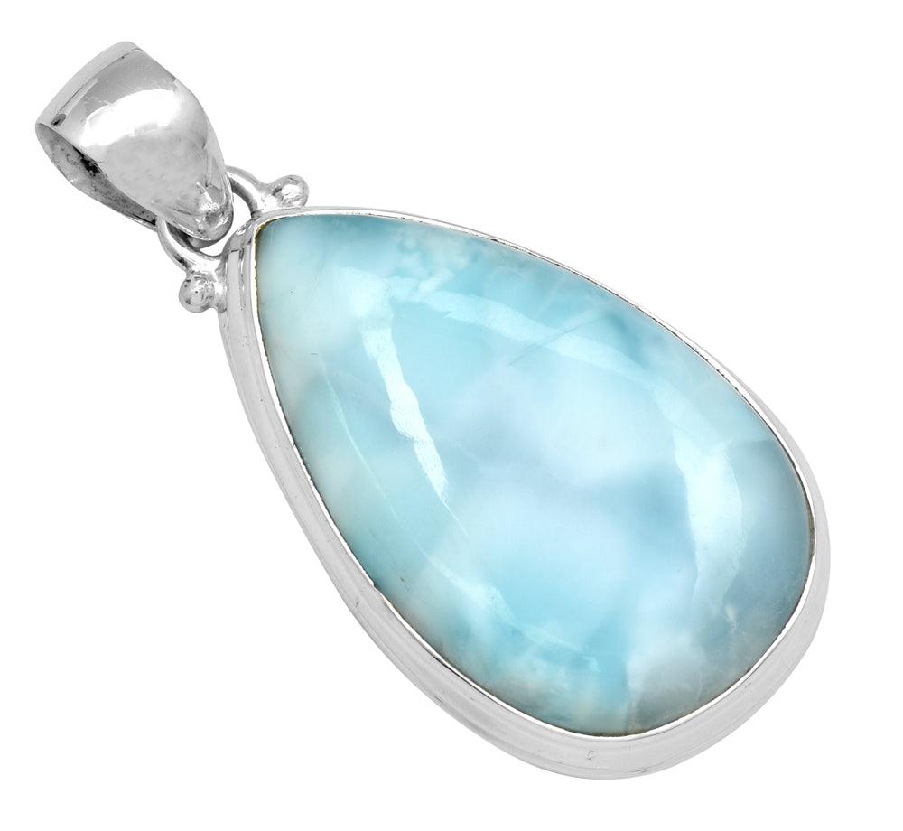 YoTreasure Natural Larimar  1 3/4" Long 925 Solid Sterling Silver Pendant With 18" Chain Necklace Silver Jewelry - YoTreasure