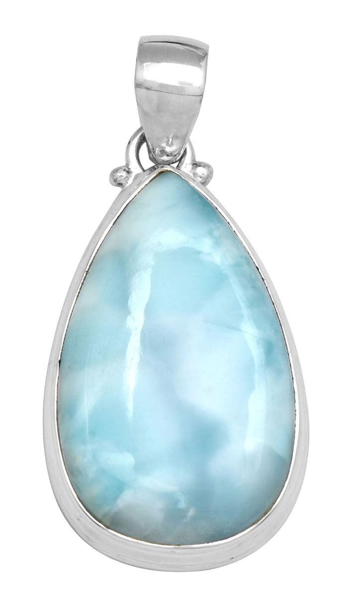 YoTreasure Natural Larimar  1 3/4" Long 925 Solid Sterling Silver Pendant With 18" Chain Necklace Silver Jewelry - YoTreasure