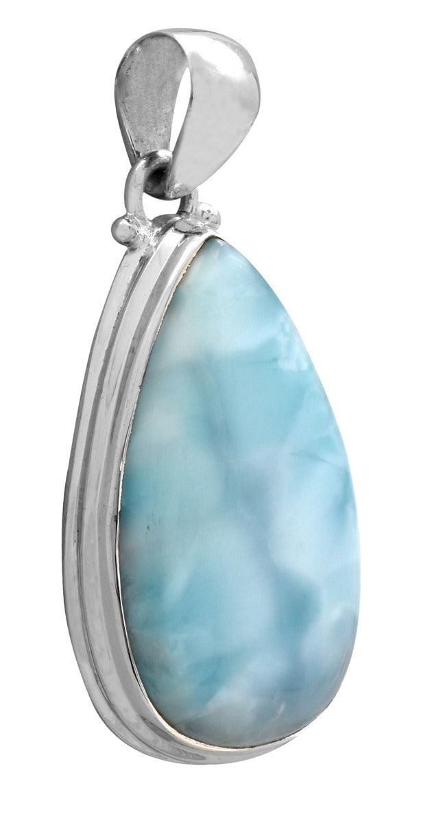 YoTreasure Natural Larimar  1 3/4" Long 925 Solid Sterling Silver Pendant With 18" Chain Necklace Silver Jewelry - YoTreasure