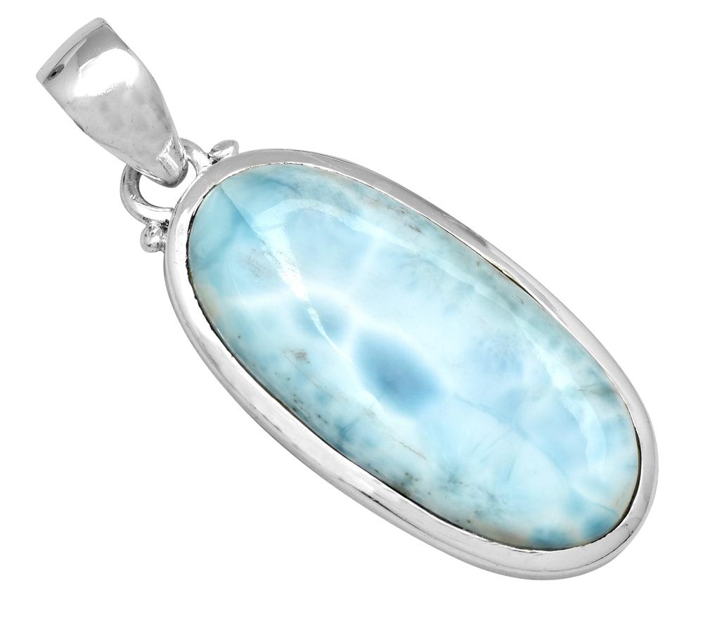 Natural Larimar  2" Long 925 Solid Sterling Silver Pendant With 18" Chain - YoTreasure
