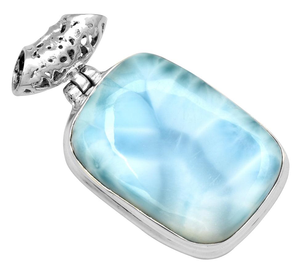 Natural Larimar  1 3/4" Long 925 Solid Sterling Silver Pendant With 18" Chain - YoTreasure