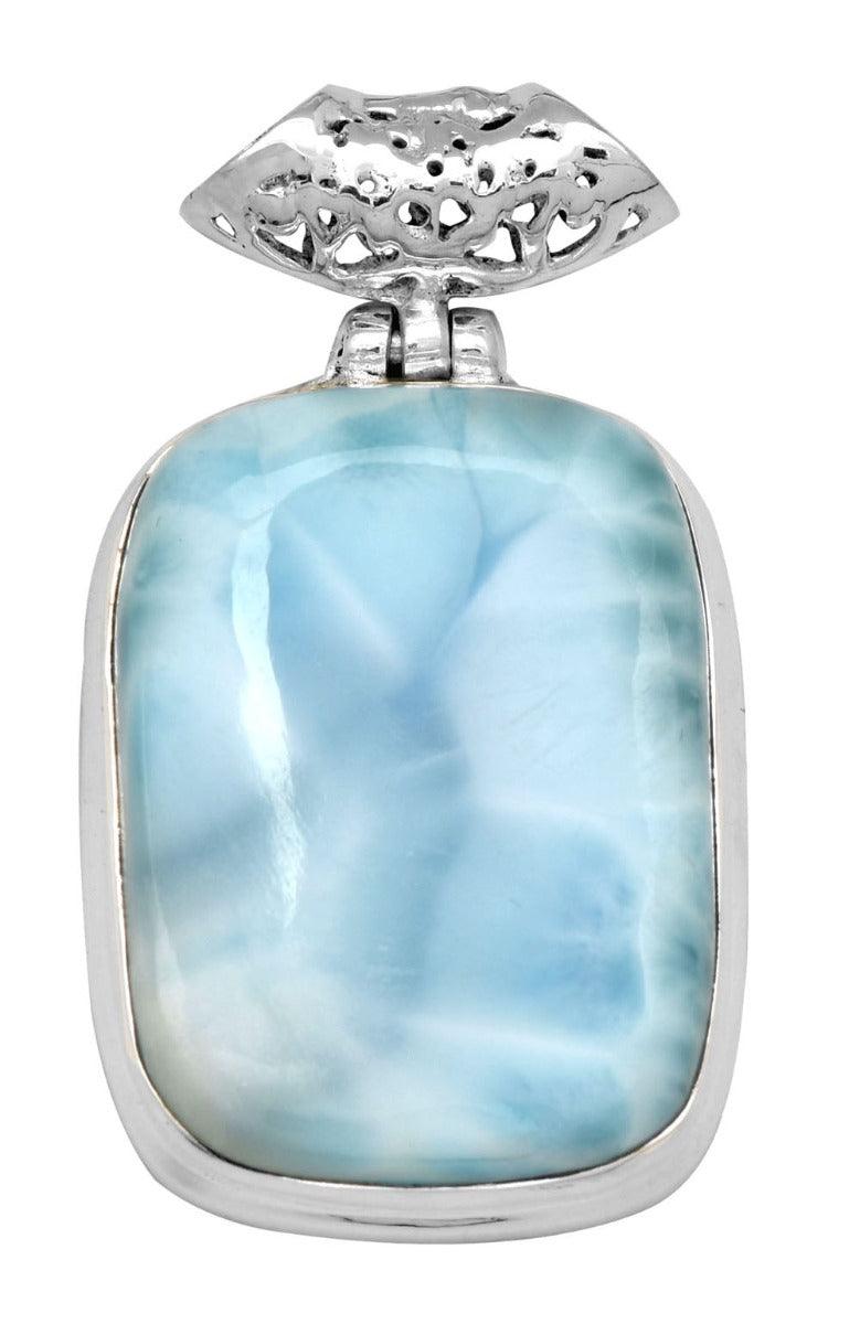 Natural Larimar  1 3/4" Long 925 Solid Sterling Silver Pendant With 18" Chain - YoTreasure