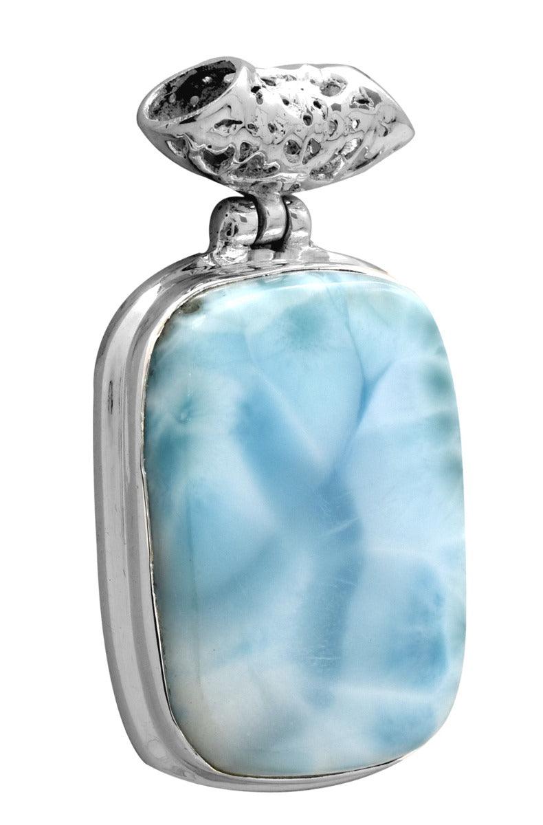 Natural Larimar  1 3/4" Long 925 Solid Sterling Silver Pendant With 18" Chain - YoTreasure