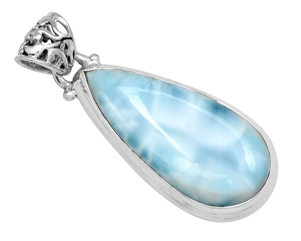 Natural Larimar  2" Long 925 Solid Sterling Silver Pendant With 18" Chain - YoTreasure