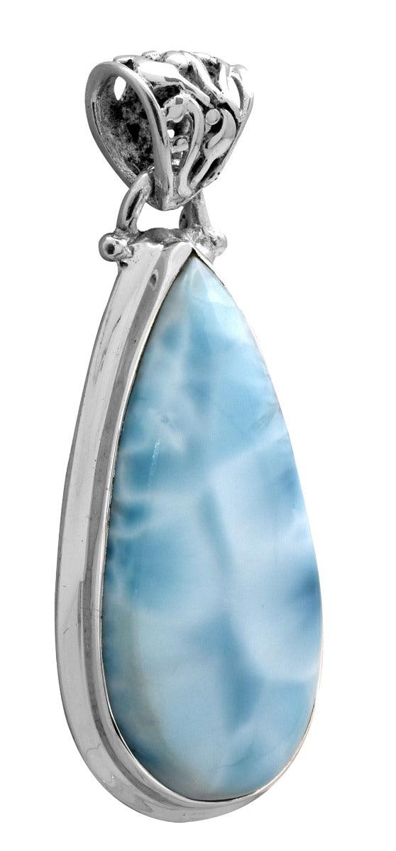 Natural Larimar  2" Long 925 Solid Sterling Silver Pendant With 18" Chain - YoTreasure