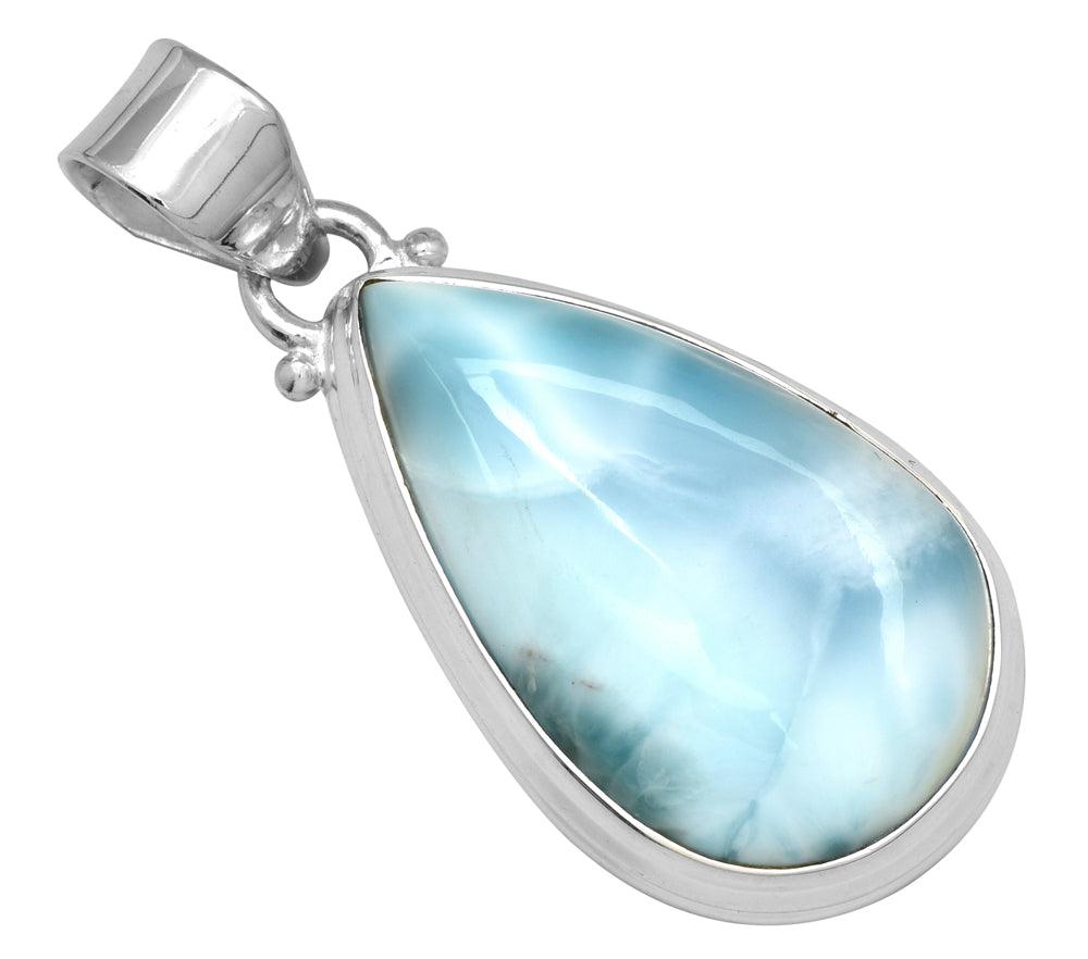 Larimar  1 3/4" Long 925 Solid Sterling Silver Pendant With 18" Chain Necklace - YoTreasure