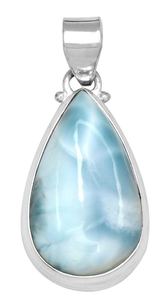 Larimar  1 3/4" Long 925 Solid Sterling Silver Pendant With 18" Chain Necklace - YoTreasure