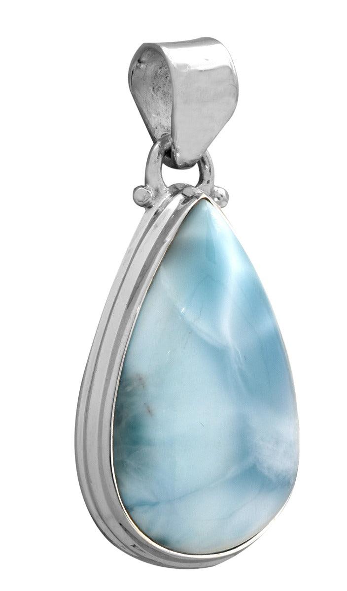 Larimar  1 3/4" Long 925 Solid Sterling Silver Pendant With 18" Chain Necklace - YoTreasure