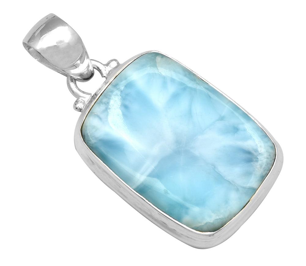 Natural Larimar  1 3/4" Long 925 Solid Sterling Silver Pendant With 18" Chain - YoTreasure