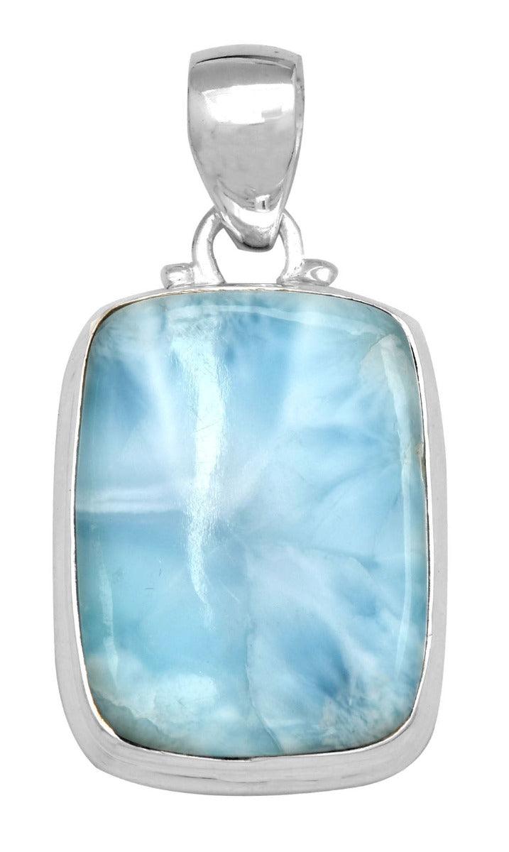 Natural Larimar  1 3/4" Long 925 Solid Sterling Silver Pendant With 18" Chain - YoTreasure