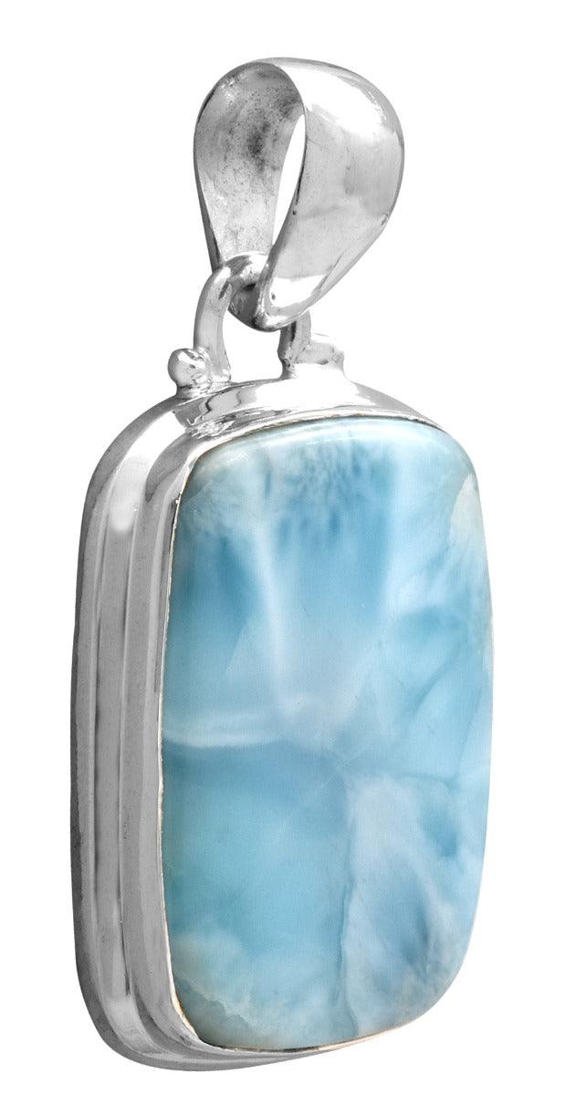Natural Larimar  1 3/4" Long 925 Solid Sterling Silver Pendant With 18" Chain - YoTreasure