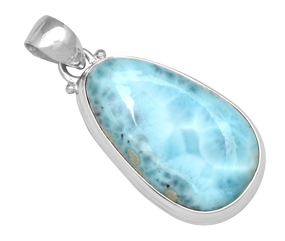 Natural Larimar  1 3/4" Long 925 Solid Sterling Silver Pendant With 18" Chain - YoTreasure