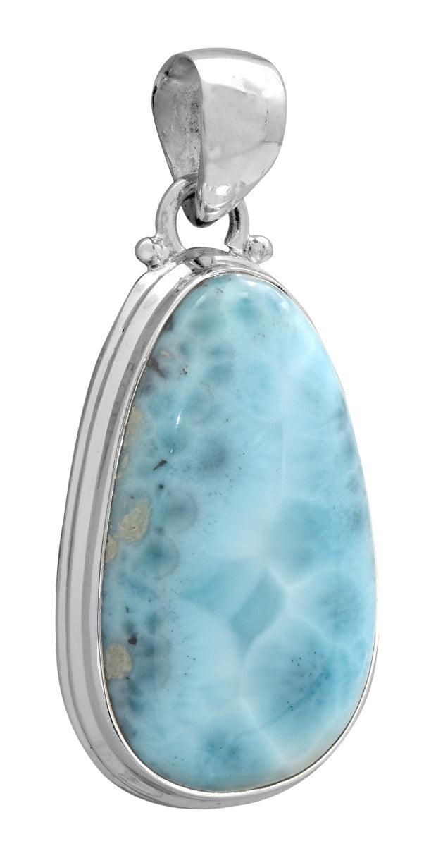 Natural Larimar  1 3/4" Long 925 Solid Sterling Silver Pendant With 18" Chain - YoTreasure