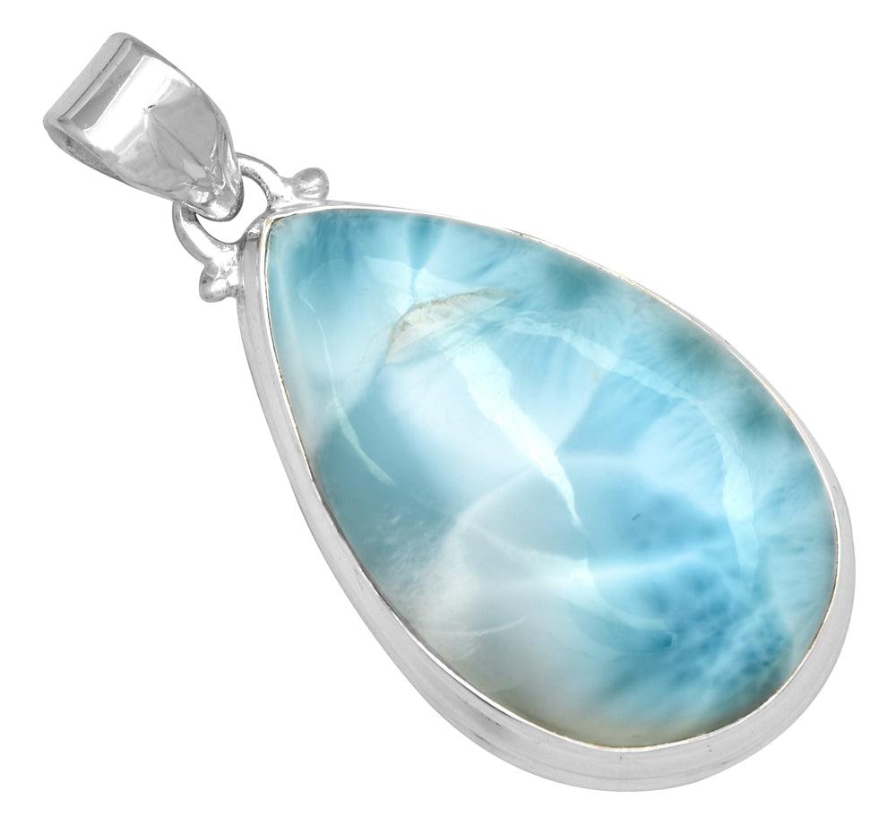 Natural Larimar  1 3/4" Long 925 Solid Sterling Silver Pendant With 18" Chain - YoTreasure